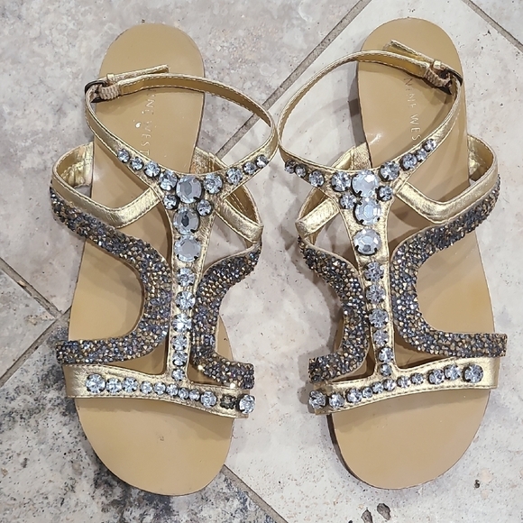 Nine West Shoes - Nine West Gold and Silver Embellished Sandals